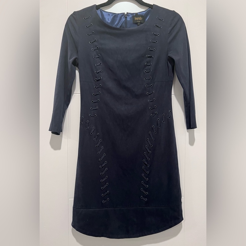 Laundry by Shelli Segal Midnight Blue Faux Suede Dress with Lacing Size 2